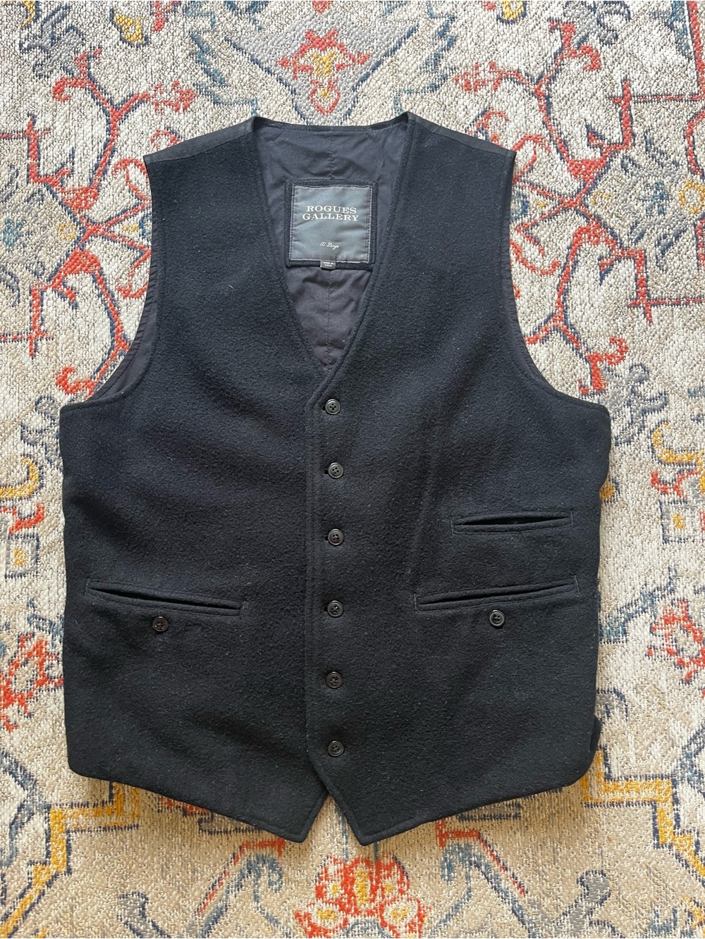 Men's Black Wool Vest Rogues Gallery Size XL 100% Wool